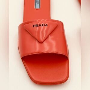 Prada Women’s Sandals Coral Logo Triangle Sandals 37.5. 7.5 women’s.